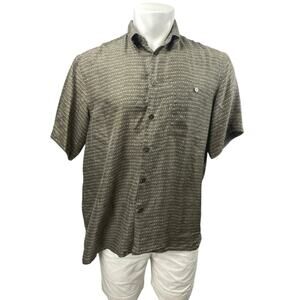 Chereskin Men's Gray 100% Silk Short Sleeve Pocket Button Down Shirt Top Size M